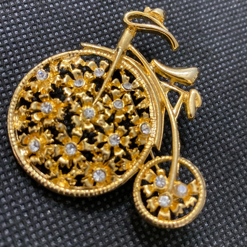 #2 - Vintage Bicycle in Gold tone with rhinestones Brooch
